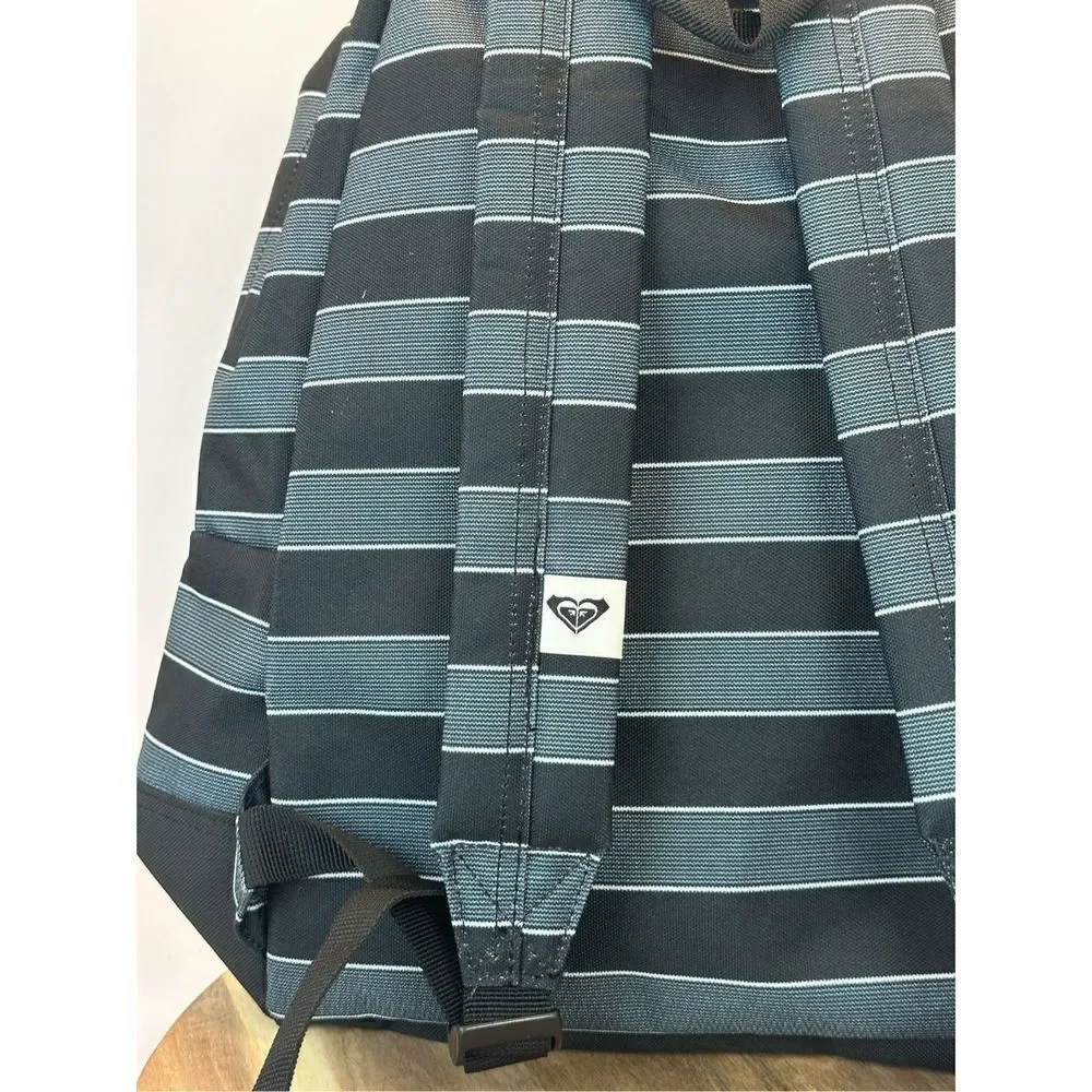 Roxy Sugar Baby Double Striped Blue Canvas Backpack Back Pack